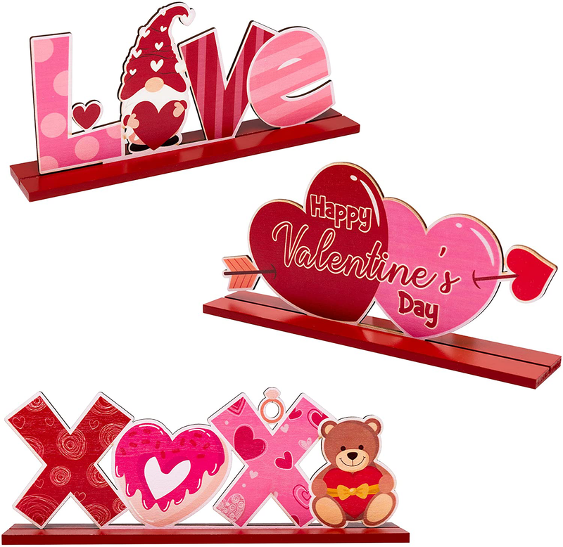 Haooryx 3PCS Valentine'S Day Wooden Table Centerpieces, Love Heart Shape Table Topper Sign Wood Craft Center Piece Decor Valentines Dinner Party Wedding Anniversary Table Topper Decorations Home & Garden > Decor > Seasonal & Holiday Decorations Haooryx   