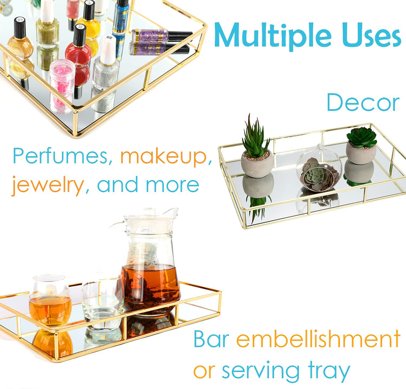 Houseables Mirrored Tray, Decorative Countertop Organizer, Gold, 16" x 9", Ornate Vanity Décor, Bathroom Accessories, Perfume Plate, Jewelry Box, Makeup Holder, Coffee Table Catchall, Brass Home & Garden > Decor > Decorative Trays Houseables   