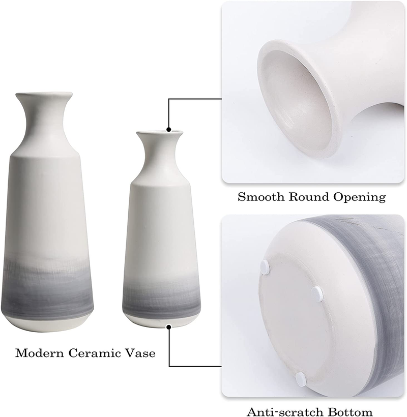 TERESA'S COLLECTIONS Modern White and Grey Ceramic Vase for Home Decor, Set of 2 Elegant Decorative Vases for Mantel, Fireplace, Living Room Decoration, 12" &9.8" Tall Home & Garden > Decor > Vases TERESA'S COLLECTIONS   