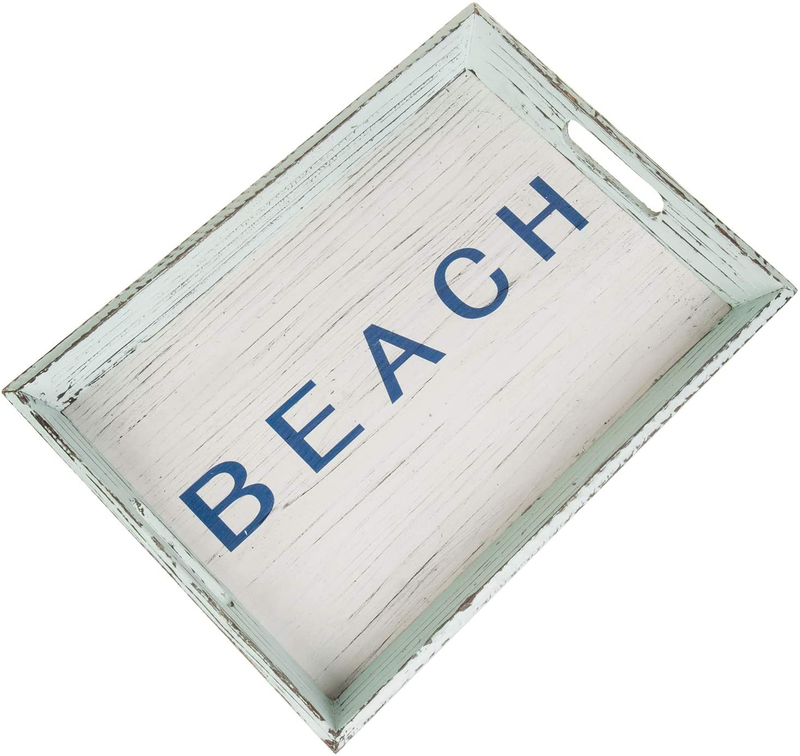 MyGift 16-inch Aqua Blue & Whitewashed Wood Beach Serving Tray with Cutout Handles Home & Garden > Decor > Decorative Trays MyGift   