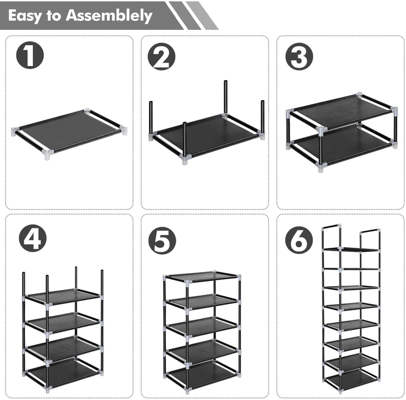 ERONE Shoe Rack Organizer 8 Tiers, Stackable and Durable Shoe Shelf Storage 16 Pairs Metal Shoe Tower Space Saving 18" X 11.9" X 57.7"(Black) Furniture > Cabinets & Storage > Armoires & Wardrobes ERONE   