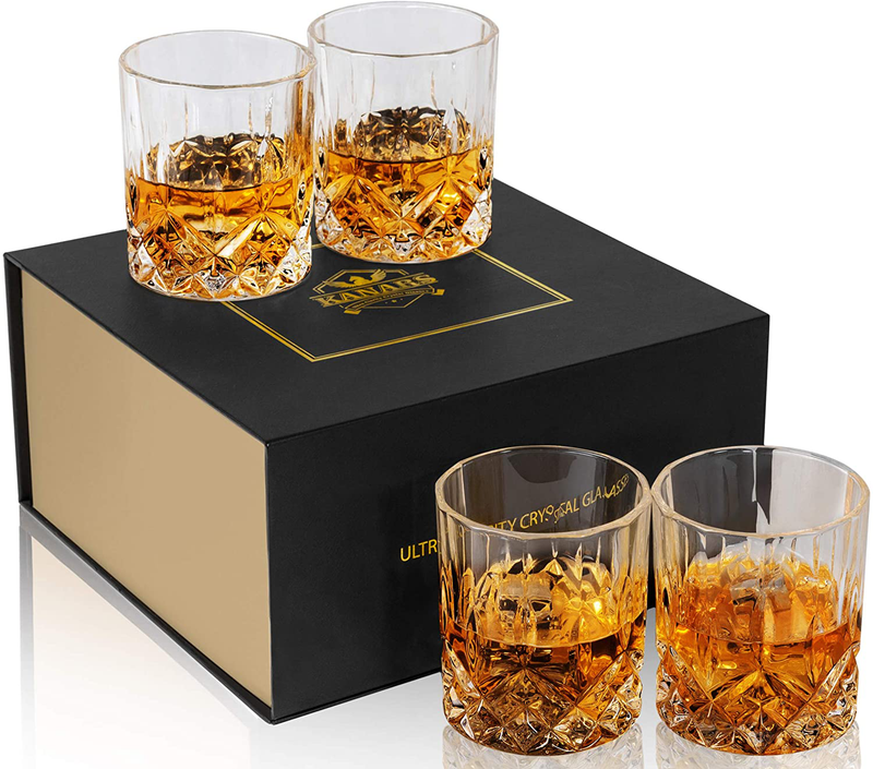 KANARS Old Fashioned Whiskey Glasses with Luxury Box - 10 Oz Rocks Barware For Scotch, Bourbon, Liquor and Cocktail Drinks - Set of 4 Home & Garden > Kitchen & Dining > Barware KANARS Glass Set of 4  