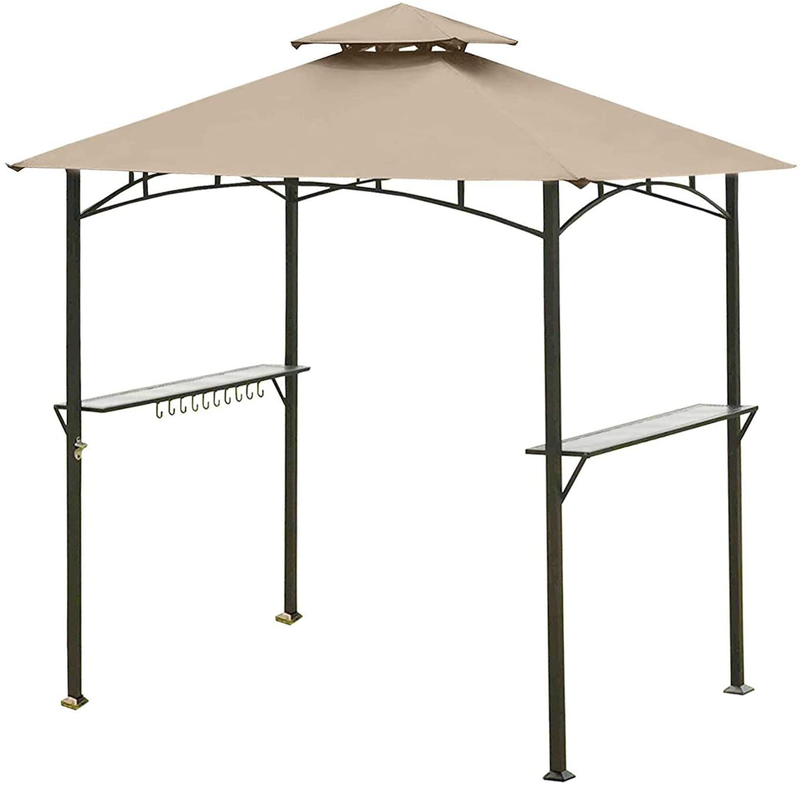 Ontheway 5FT x 8FT Double Tiered Replacement Canopy Grill BBQ Gazebo Roof Top Gazebo Replacement Canopy Roof (Light Brown) Home & Garden > Lawn & Garden > Outdoor Living > Outdoor Structures > Canopies & Gazebos ontheway Khaki  