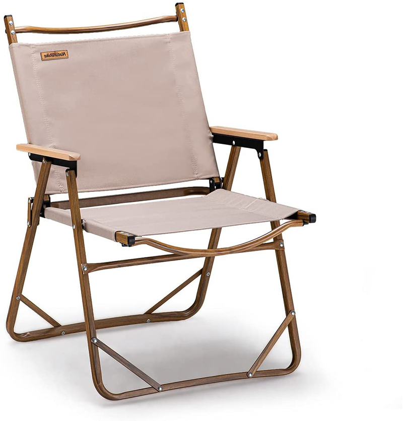 Naturehike Outdoor Furniture Wood Grain Aluminum Portable Folding Camping Chair (Large Black, Large)