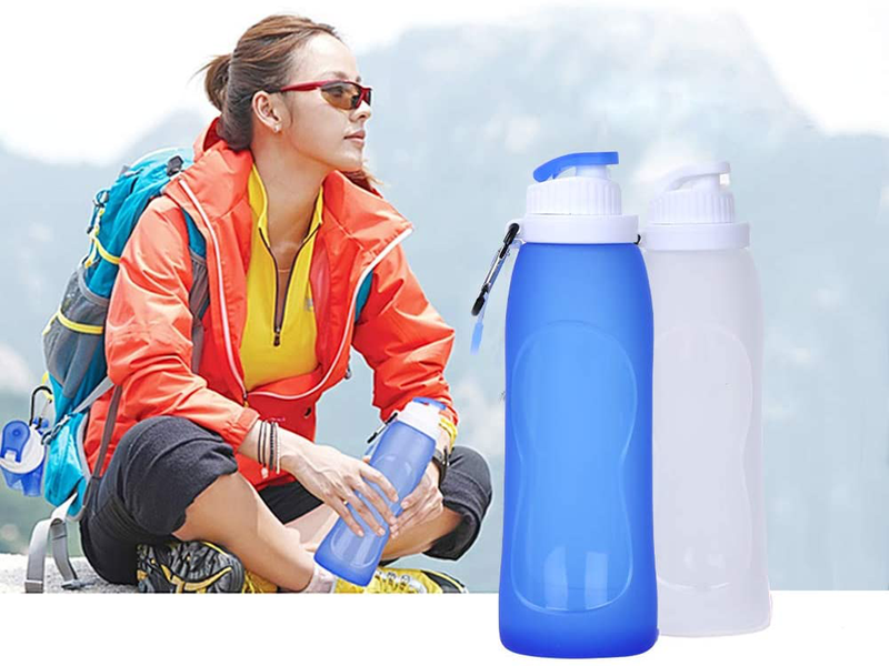 Collapsible Water Bottle, McoMce Portable Folding Bottle & Water Bottle with Clip for Backpack, Foldable Water Bottle BPA Free, 2 Pcs Sport Bottle Water Squeeze Collapble Watterbottles