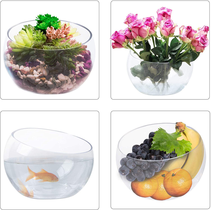 HWASHIN Set of 2 Clear Glass Vases Slant Cut Terrarium, 7” W x 5” H, Fish Bowl, Candy Dish, Succulent Flower Container with Sponge Brush, Decorative Center Piece for Home, Events or Weddings Animals & Pet Supplies > Pet Supplies > Reptile & Amphibian Supplies > Reptile & Amphibian Habitats HWASHIN   