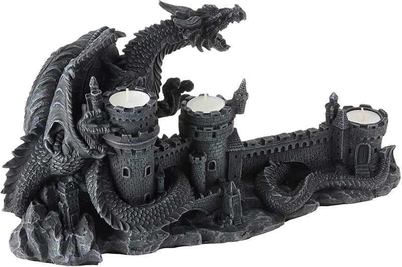 Design Toscano CL3682 Dragon's Wrath Gothic Candle Holder Statue, 18 Inch, Polyresin, Grey Stone