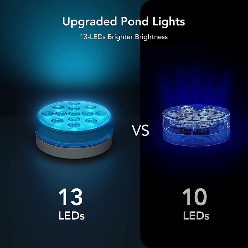 SPOMR Submersible Led Lights, IP68 Full Waterproof Pool Lights with Battery Remote Control, 13 Bright Beads 16 RGB Color Changing LED Shower Light for Party/Festival/Pool (6)