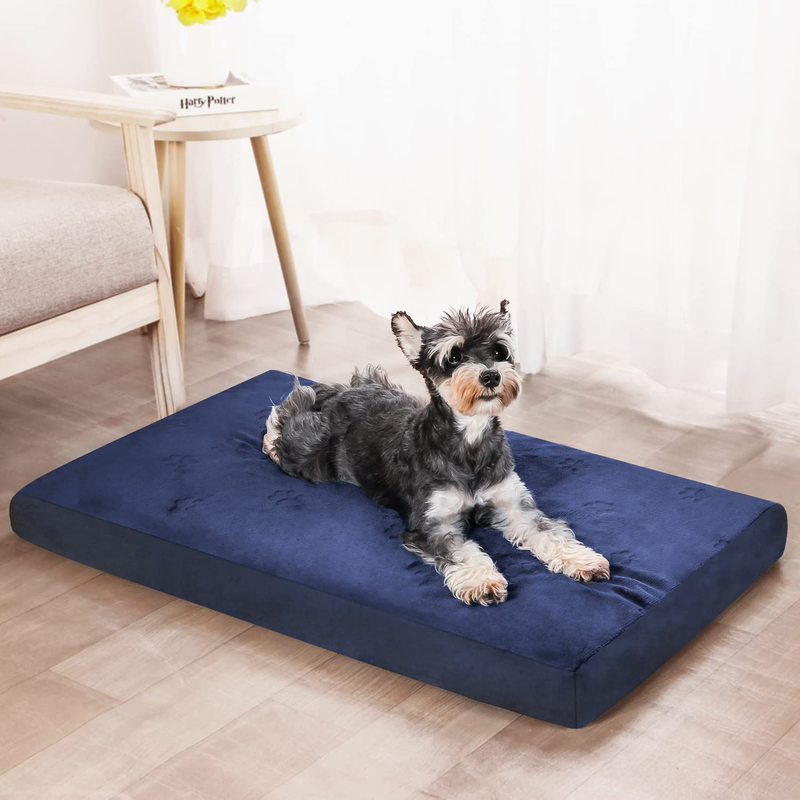FONTEARY Dog Bed Mat for Large Medium Dogs Bed,Anti-Anxiety Orthopedic Pet Beds Memory Foam Cats&Dogs Kennel Bed with Removable Washable Cover and Waterproof Lining Animals & Pet Supplies > Pet Supplies > Dog Supplies > Dog Beds FONTEARY Dog Paw-Blue S（23"*16"*3"） 