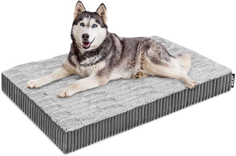 MIXJOY Dog Bed for Large Medium Small Dogs, Memory Foam Orthopedic Pet Sofa Bed, Joint Relief Soft Crate Bed Mattress, Anti-Slip Bottom, Waterproof Design for Removable Washable Cover Animals & Pet Supplies > Pet Supplies > Dog Supplies > Dog Beds MIXJOY Grey L (35'' x 22'' x 3'') 