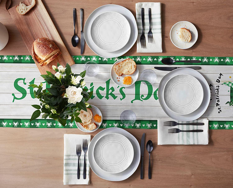 St. Patrick'S Day Gnome Truck 36 Inches Table Runners for Party, Shamrock Wood Buffalo Plaid Cotton Linen Tablecloth Runner, Farmhouse Style Table Setting Decor for Wedding Holiday Dining Home