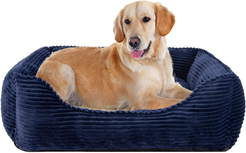 INVENHO Dog Beds for Small Medium Large Dogs Rectangle Washable Sleeping Puppy Bed Non-Slip Bottom Soft Orthopedic Pet Bed Calming Cat Beds for Indoor Cats 25 Inches (Navy Blue)