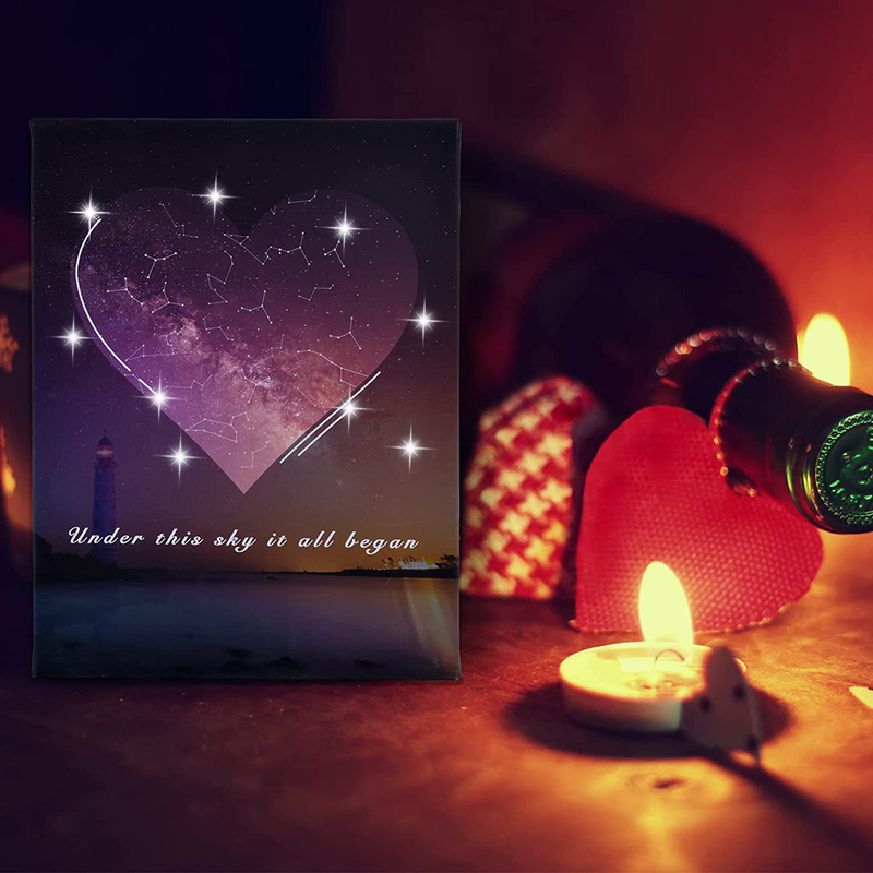 Lapogy Valentines Day Gifts Wall Art with Lights,Decor Sign Frameless Star Sky Map 14X11 Inch,Write Your Words Valentine'S Decorations Hangable Gifts for Her Him,Gifts from Wife Husband Girlfriend