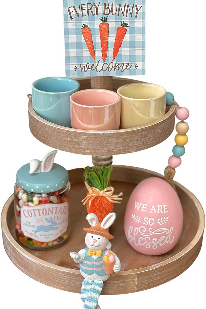 GRACIE & RUTH Easter Decorative Tiered Tray Decor, Rustic 9Pc Home Decor Bundle, Table Centerpiece, Seasonal Spring Gift Farmhouse Decorations Bunny, Egg Home & Garden > Decor > Seasonal & Holiday Decorations GRACIE & RUTH   
