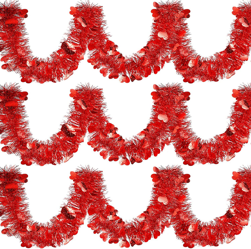 MTLEE 39.4 Feet 6 Pieces Heart Tinsel Garland Valentine'S Day Metallic Red Tinsel Twist Garland Hanging Garland Decoration for Valentine'S Day Indoor and Outdoor Decorations (Beautiful Style) Home & Garden > Decor > Seasonal & Holiday Decorations MTLEE Cute Style  