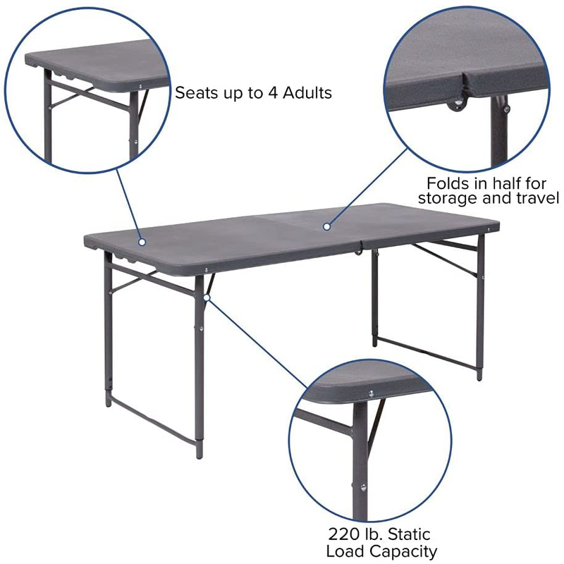 Flash Furniture 4-Foot Height Adjustable Bi-Fold Dark Gray Plastic Folding Table with Carrying Handle Sporting Goods > Outdoor Recreation > Camping & Hiking > Camp Furniture Flash Furniture   
