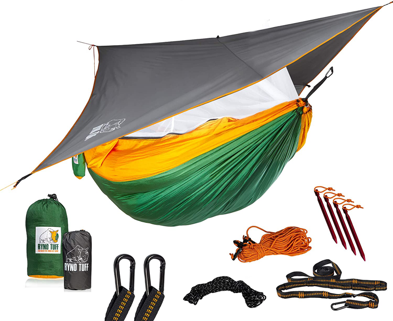 Ryno Tuff Camping Hammock with Mosquito Net And Rain Fly - Double Hammock with Bug Net and Tarp, Reinforced Not to Tear But Still Lightweight, Extra Pocket, Safe Tree Straps, and Heavy Duty Carabiners Home & Garden > Lawn & Garden > Outdoor Living > Hammocks Ryno Tuff Default Title  
