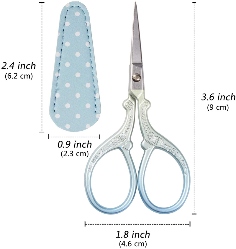 Hisuper Embroidery Scissors Set with Leather Sheaths for Sewing Crafting, Art Work, Threading, Needlework DIY Tools Dressmaker Small 3.6 inch Shears Cross Stitch Knitting Scissor