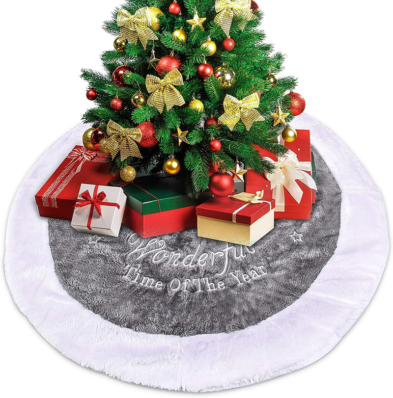 Christmas Tree Skirt with Reindeer Pattern, 36" Faux Fur Tree Skirt Grey Super Soft Tree Skirt with Deer and Snowflake Pattern for Ornaments Home Party Christmas Decorations Home & Garden > Decor > Seasonal & Holiday Decorations& Garden > Decor > Seasonal & Holiday Decorations HJ-12 36inch  