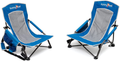 SUNNYFEEL Folding Camping Chair, Low Beach Chair Lightweight with Mesh Back,Cup Holder,Side Pocket,Padded Armrest,Sling, Portable Camp Chairs for Outdoor Picnic Fishing Lawn Concert (Black) Sporting Goods > Outdoor Recreation > Camping & Hiking > Camp Furniture SUNNYFEEL 2pcs Blue  