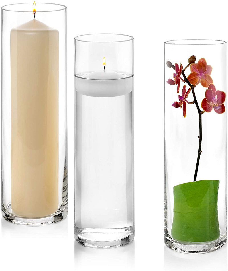 Set of 3 Glass Cylinder Vases 12 Inch Tall - Multi-use: Pillar Candle, Floating Candles Holders or Flower Vase – Perfect as a Wedding Centerpieces Home & Garden > Decor > Vases PARNOO   