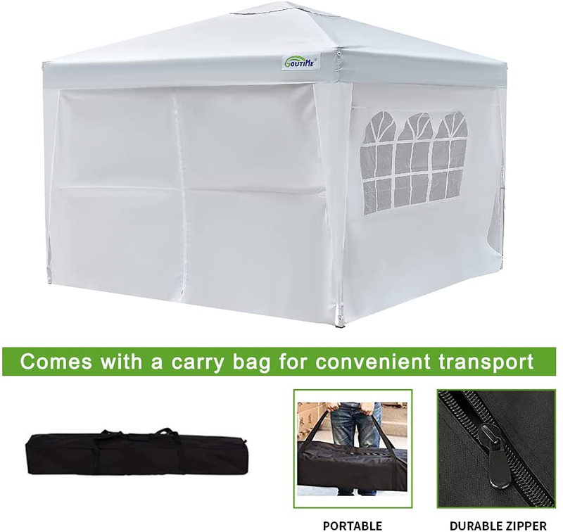 Goutime 10x10 Pop Up Canopy, Commercial Instant Gazebo Tent with Carry Bag and 4 Removable Sidewalls ,White Outdoor Tents for Parties Home & Garden > Lawn & Garden > Outdoor Living > Outdoor Structures > Canopies & Gazebos GOUTIME   