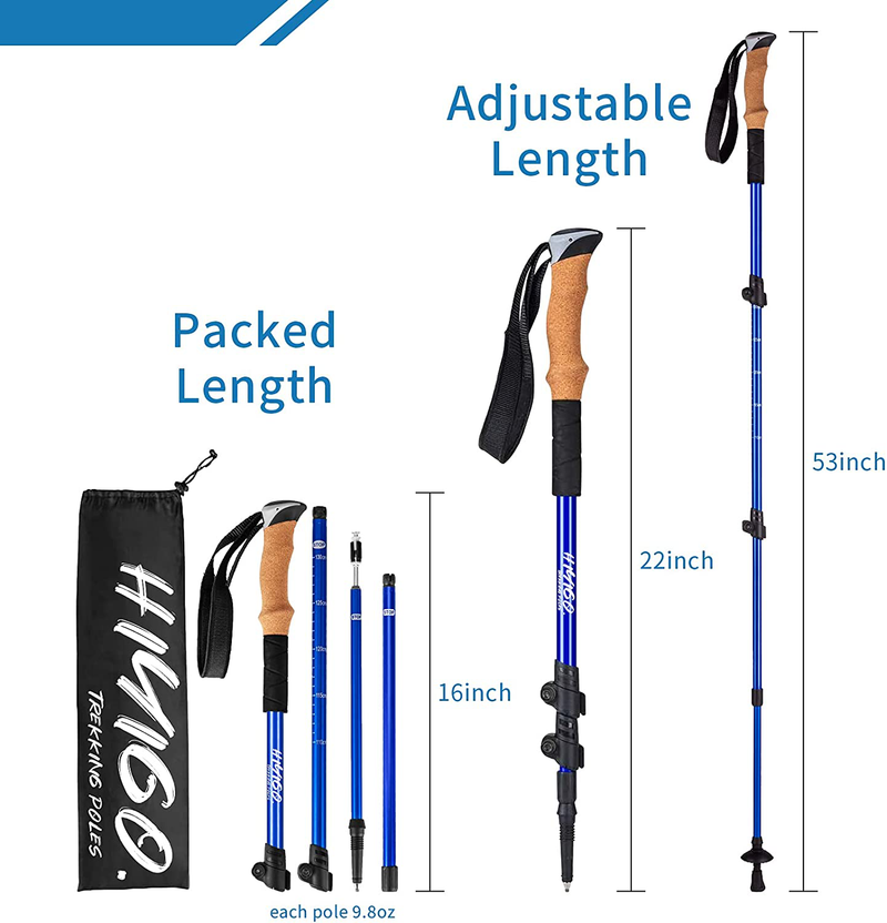 Hiyigo Trekking Walking Hiking Poles, Lightweight 7075 Aluminum-Ultralight Collapsible Walking Sticks 2 Pack, with Adjustable Quick Lock and Cork Grip, Suitable for Kids,Women and Men Sporting Goods > Outdoor Recreation > Camping & Hiking > Hiking Poles Hiyigo   