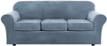 Modern Velvet Plush 4 Piece High Stretch Sofa Slipcover Strap Sofa Cover Furniture Protector Form Fit Luxury Thick Velvet Sofa Cover for 3 Cushion Couch, Machine Washable(Sofa,Gray) Home & Garden > Decor > Chair & Sofa Cushions H.VERSAILTEX Stone Blue Large 