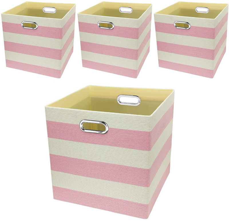 Storage Bins Storage Cubes, 13×13 Fabric Storage Boxes Foldable Baskets Containers Drawers for Nurseries,Offices,Closets,Home Décor ,Set of 4 ,Grey-white Striped Home & Garden > Decor > Seasonal & Holiday Decorations Posprica Pink-white Striped 13×13×13/4pcs 