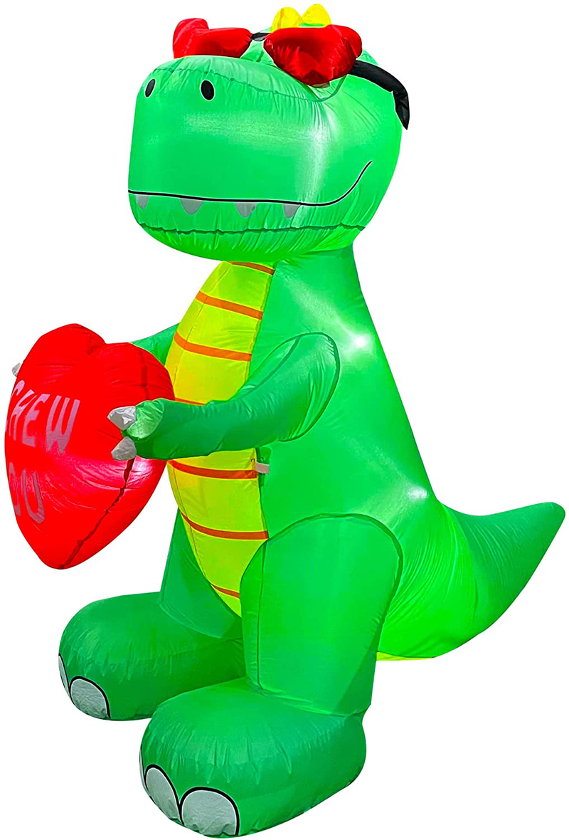 SEASONBLOW 6 FT Inflatable Valentine'S Day Dinosaur with Heart LED Lighted Decoration for Birthday Wedding Yard Lawn Garden Indoor Outdoor Decor Home & Garden > Decor > Seasonal & Holiday Decorations SEASONBLOW   