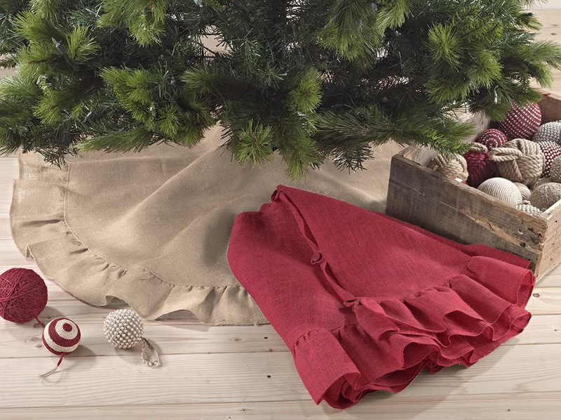 Fennco Styles Holiday Décor Ruffle Trim Jute Burlap Xmas Tree Skirt, 53-inch Round (Natural, 53" Tree Skirt)