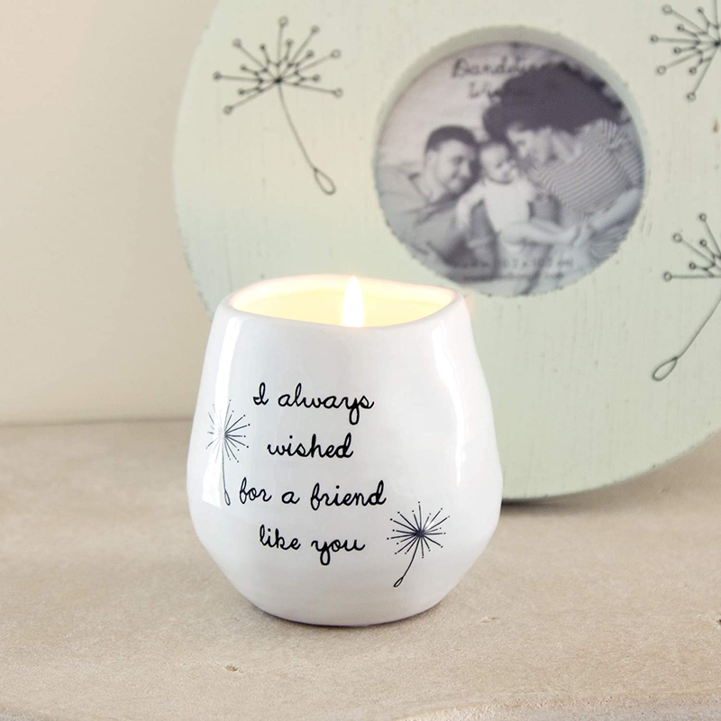 Pavilion Gift Company 77114 Plain Dandelion Always Wished for a Friend Like You White Ceramic Soy Serenity Scented Candle