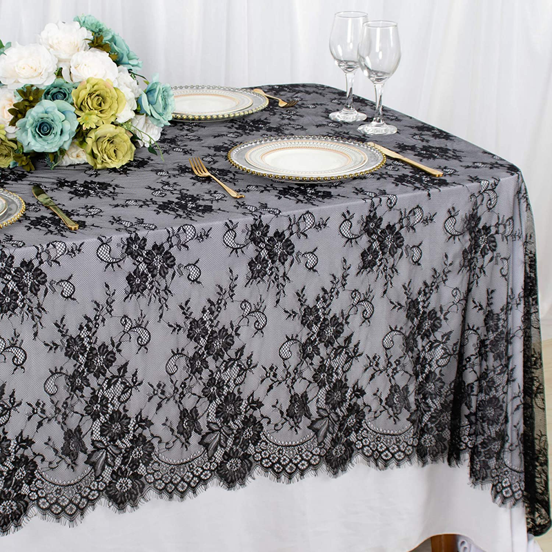 Lace-Tablecloth-Rectangular 60x120-Inch White Rectangle Overlay Tea Tablecloth Lace Tablecloths Long Rectangular Tablecloth Lace Tablecloth 60 Table Floral Embroidery Lace Table Cloths Decoration Arts & Entertainment > Hobbies & Creative Arts > Arts & Crafts ShinyBeauty 001-black 2 