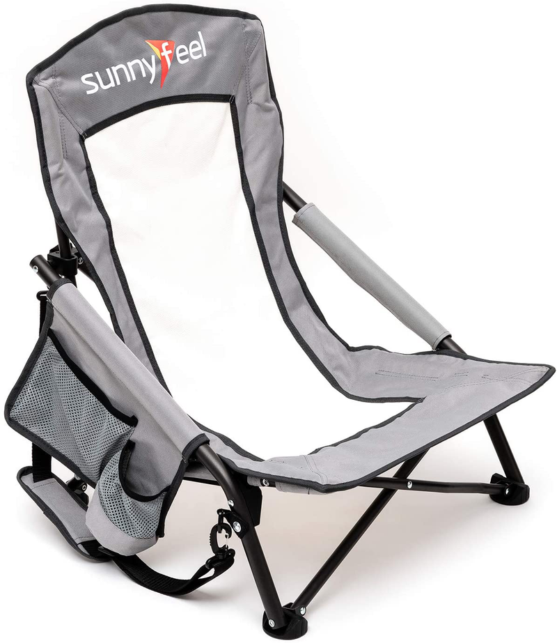 Sunnyfeel Low Camping Chair, Lightweight Portable Folding Chair with Mesh Back, Cup Holder&Side Pocket for Beach/Lawn/Outdoor/Travel/Picnic/Concert, Foldable Camp Chair with Carry Bag (2Pcs Grey) Sporting Goods > Outdoor Recreation > Camping & Hiking > Camp Furniture SUNNYFEEL Grey  