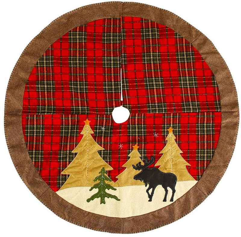 HLOMVE Christmas Tree Skirt, 42 Inch Red and Black Grid Buffalo Check Xmas Tree Skirt Blanket, Christmas Decoration Ornaments for Home Holiday Party Home & Garden > Decor > Seasonal & Holiday Decorations > Christmas Tree Skirts HLOMVE   