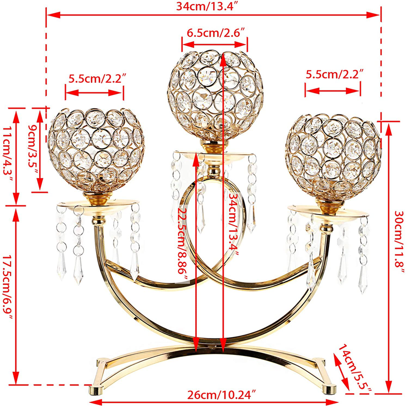 OwnMy 3 Arms Crystal Candle Holders Bowls Tealight Candelabras Candlestick Candle Stand Ornaments for Wedding Dining Table Christmas Party Home Decoration Centerpiece (Golden) Home & Garden > Decor > Home Fragrance Accessories > Candle Holders OwnMy   