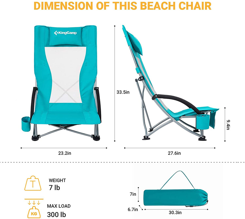 Kingcamp Low Sling Beach Chair for Camping Concert Lawn, Low and High Mesh Back Two Versions Sporting Goods > Outdoor Recreation > Camping & Hiking > Camp Furniture KingCamp   