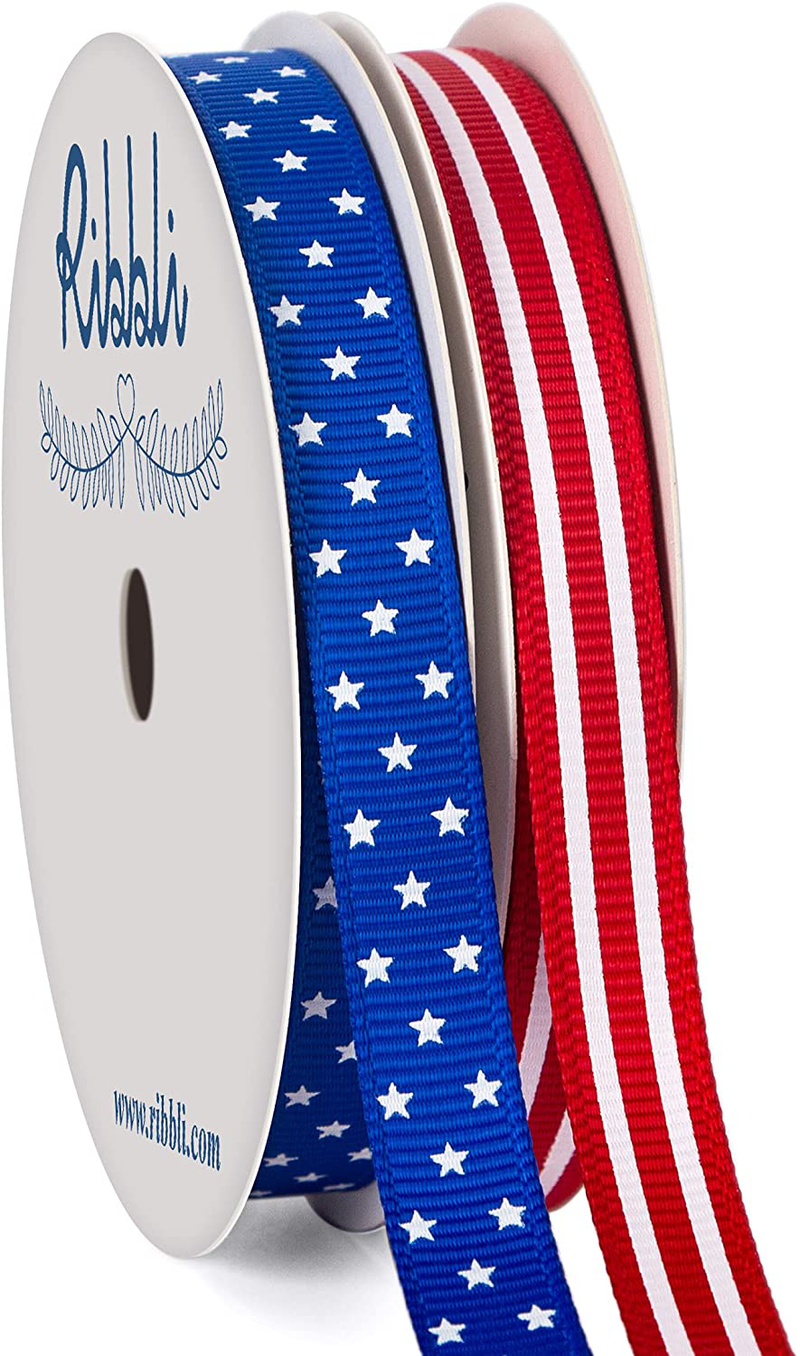 Ribbli 4 Rolls Patriotic Grosgrain Ribbon,3/8 Inches,Total 40 -Yards,Red/White/Blue/Navy,Stars and Stripes Ribbon,Use for Memorial Day, Veterans Day, 4th of July, President's Day, USA Decorations Arts & Entertainment > Hobbies & Creative Arts > Arts & Crafts > Art & Crafting Materials > Embellishments & Trims > Ribbons & Trim Ribbli
