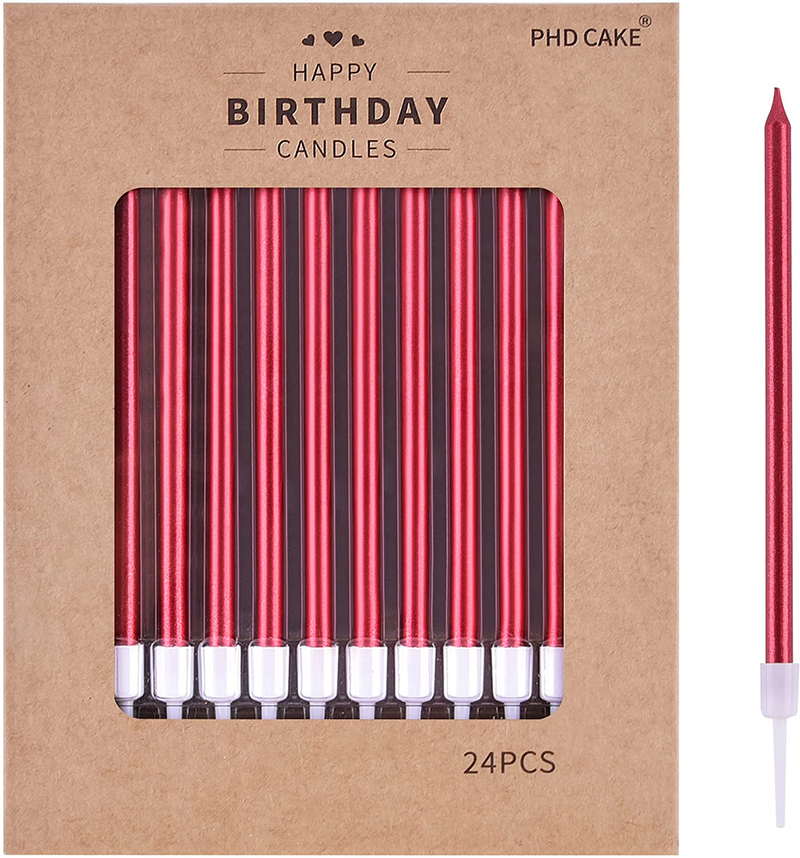 PHD CAKE 24-Count Colorful Long Thin Birthday Candles for Cake Party, Anniversary Cake Candles, Weddings Cake Decorations, Baby Shower