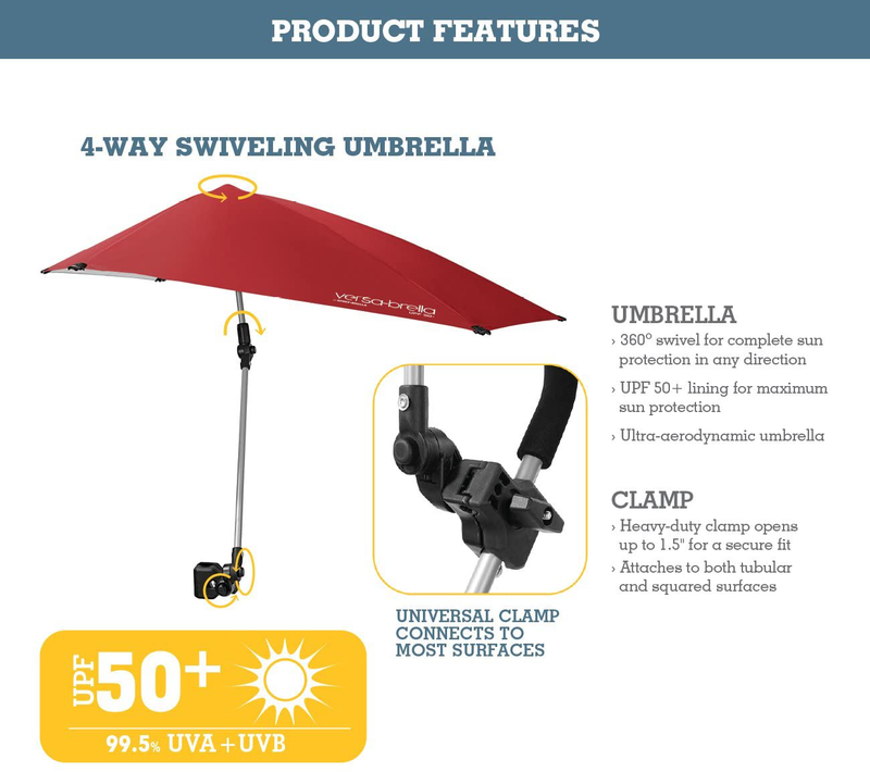 Sport-Brella Versa-Brella SPF 50+ Adjustable Umbrella with Universal Clamp Sporting Goods > Outdoor Recreation > Camping & Hiking > Tent Accessories Sport-Brella   