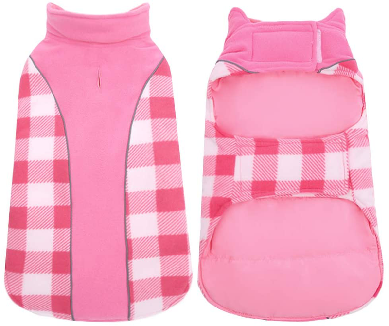 Kuoser Reversible Dog Cold Weather Coat, Reflective Waterproof Winter Pet Jacket, British Style Plaid Dog Coat Warm Cotton Lined Vest Windproof Outdoor Apparel for Small Medium and Large Dogs Animals & Pet Supplies > Pet Supplies > Dog Supplies > Dog Apparel Kuoser Pink Small (Pack of 1) 