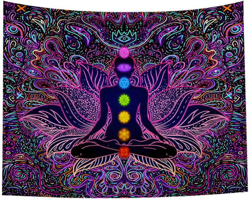 Seven Chakra Tapestry - Bohemian Mandala Yoga Meditation Wall Hanging Boho Studio Room Decoration Spiritual Gift Art Home Bedroom Decor Living Room Divider Door Curtain Balcony Sheer W59.1"×H51.2" Home & Garden > Decor > Artwork > Decorative Tapestries VEEMONIK 59.1"× 51.2"  