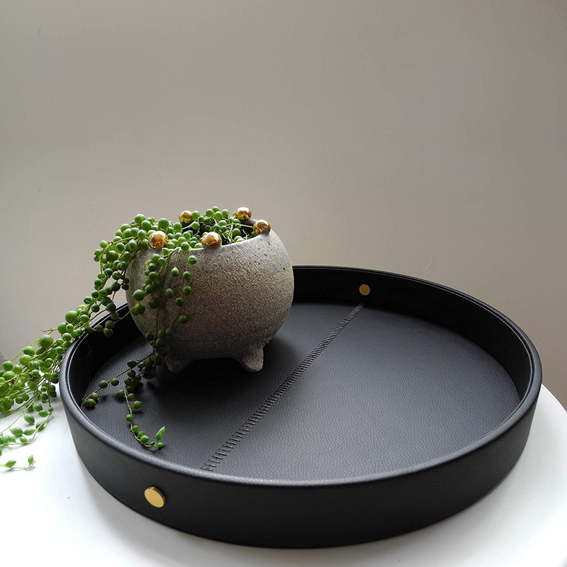 Selaos Decorative Round Serving Tray - Black and Gold Tray | Decorative Trays for Coffee Table | Serving Tray for Ottoman | Black Serving Tray | Ottoman Tray for Living Room | Serving Tray Round Home & Garden > Decor > Decorative Trays Selaos   