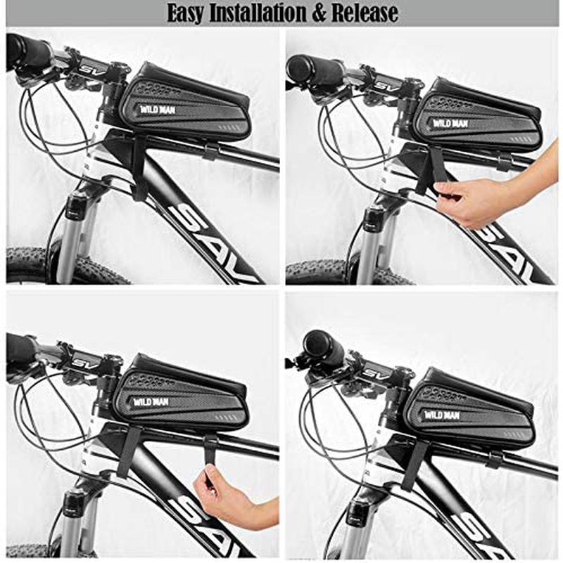 WILD MAN Bike Bicycle Bag, Waterproof Bike Phone Mount Bag Front Frame Top Tube Handlebar Bag with Touch Screen Holder Case for Android/iPhone Cellphones 6.5”, Bike Accessories for Adult Bikes Sporting Goods > Outdoor Recreation > Cycling > Bicycles WILD MAN   