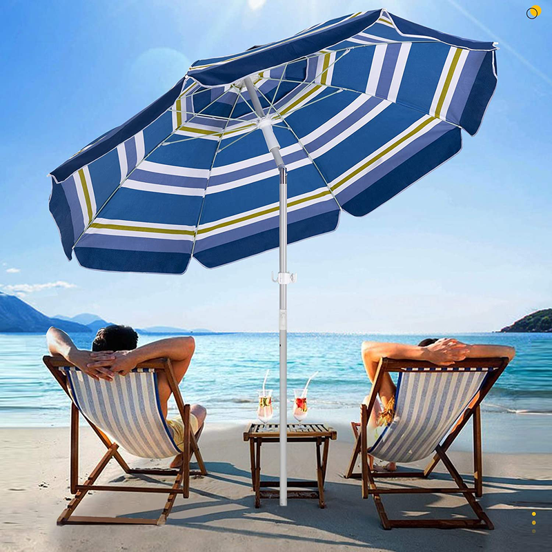 SERWALL 7.5FT Beach Umbrella UV 50+ Outdoor Portable Sunshade Umbrella with Sand Anchor, Push Button Tilt and Carry Bag for Patio Outdoor Garden Beach (Red-White Stripe)