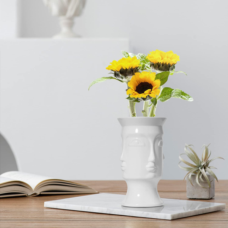 ComSaf Ceramic Flower Vase White, Modern Human Face Design Bud Vase Tall Posy Bouquet Centerpiece for Home, Wedding, Christmas Decoration (7 Inch Height) Home & Garden > Decor > Vases ComSaf   