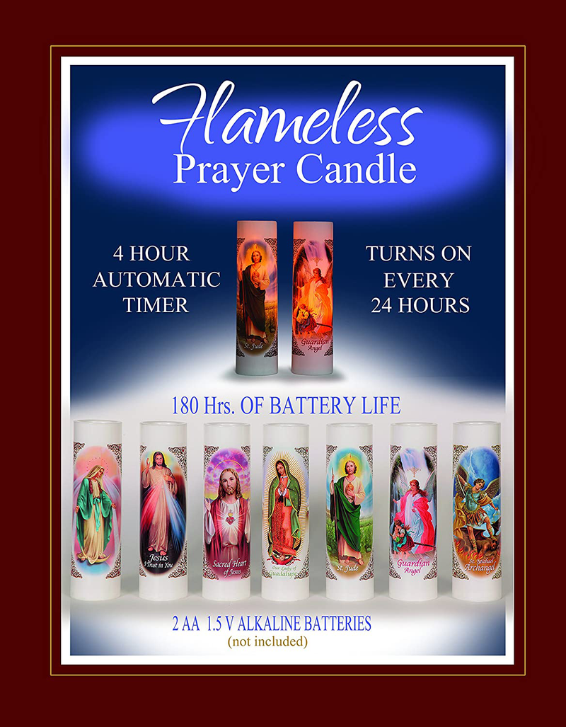 Our Lady of Guadalupe | Virgen de Guadalupe | LED Flameless Prayer Candle with Automatic Timer | Veladora de Oracion Sin Llama | English & Spanish | Catholic/Religious Idea
