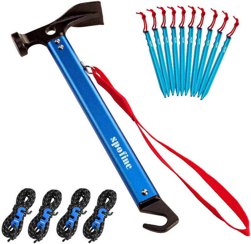 Spofine Camping Accessories Kit, Tent Stakes Mallet Hammer, Tent Pegs, Nylon Guyline Rope 4X13Ft, Aluminum Cord Adjuster, Tent Accessories for Camping, Hiking, Backpacking Sporting Goods > Outdoor Recreation > Camping & Hiking > Tent Accessories Spofine Blue  