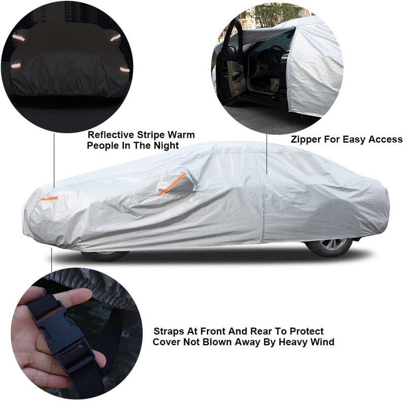Kayme 6 Layers Car Cover Waterproof All Weather for Automobiles, Outdoor Full Cover Rain Sun UV Protection with Zipper Cotton, Universal Fit for Sedan (186"-193")  Kayme   