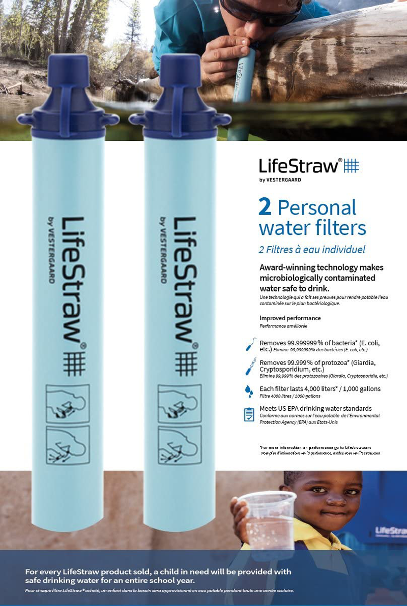 Lifestraw Personal Water Filter for Hiking, Camping, Travel, and Emergency Preparedness Sporting Goods > Outdoor Recreation > Camping & Hiking > Camping Tools LifeStraw Blue 2 Pack 